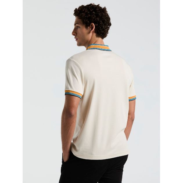 Polo Novelty Interlock Con Cuello Y Puños Rayados