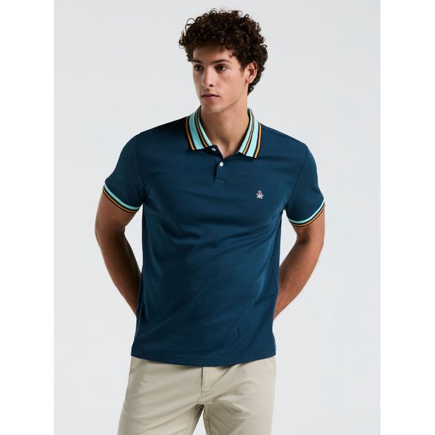 Polo Novelty Interlock Con Cuello Y Puños Rayados