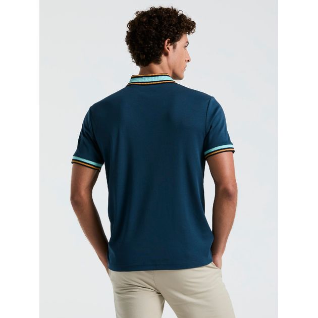 Polo Novelty Interlock Con Cuello Y Puños Rayados