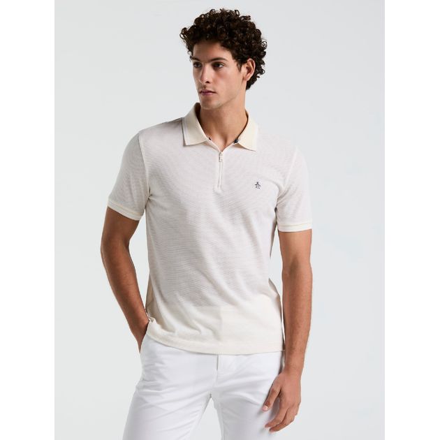Polo Jacquard Con Cierre 1/4 Y Vivo En Cuello