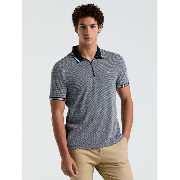 Polo Jacquard Con Cierre 1/4 Y Vivo En Cuello
